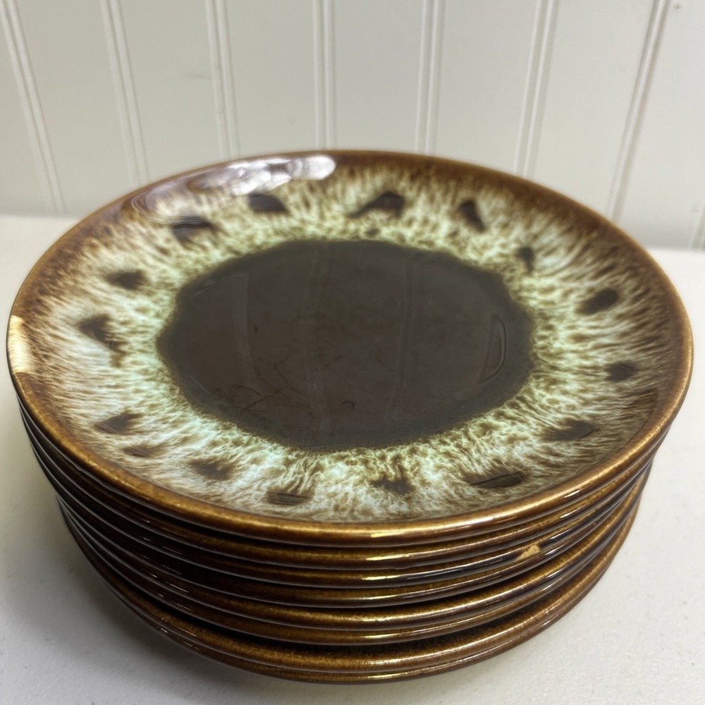 Canonsburg Pottery Brown Drip Glaze Salad Dessert Plate 7" Vintage SET of 8